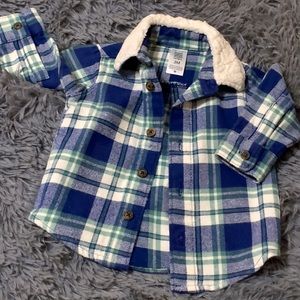 Carter’s long sleeve flannel dark blue and gray with a little dark green sz. 3m